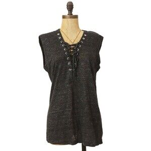 Black Orchid Metal RIng Top Size S Lace Up Sleeveless Heather Gray NEW B39